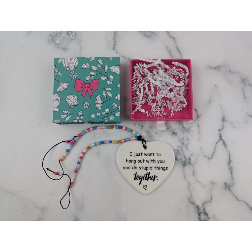 Heart Ceramic Ornament for Friend Beaded String Gift Box